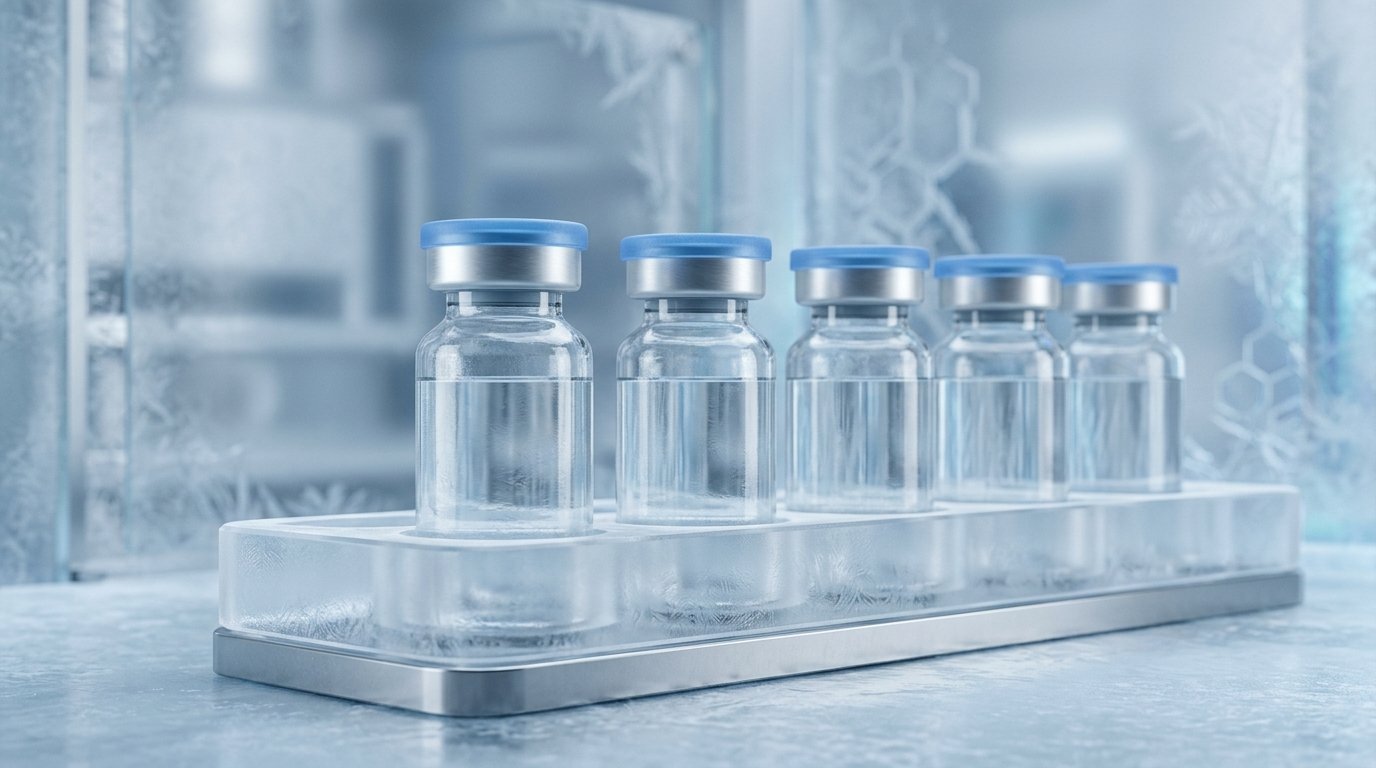 Vials with flip-off seals in a frosted cold-chain setting
