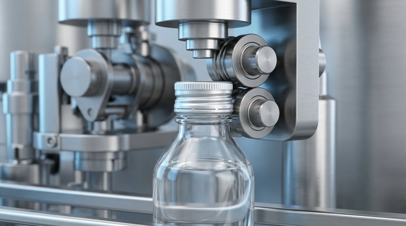 Roll-on capping head forming an aluminium pilfer-proof ROPP cap onto a pharmaceutical bottle neck