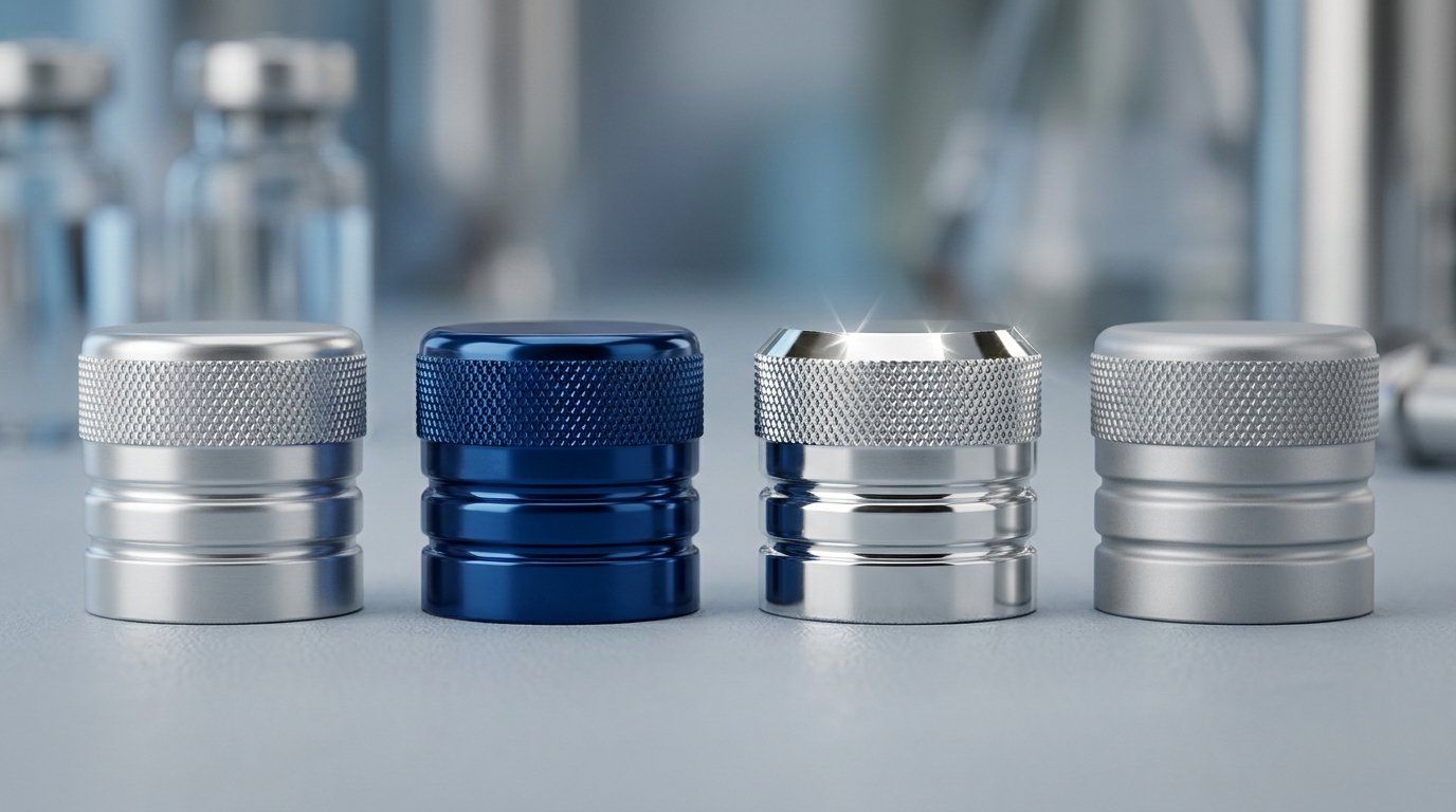Aluminium pilfer-proof ROPP caps in plain, coloured and chamfered finishes